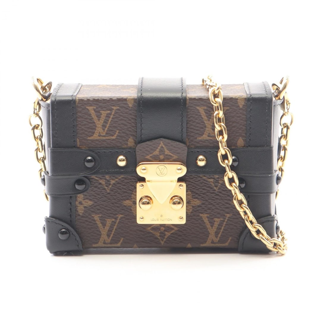 LV Essential Trunk Chain Bag: Authentic and authenticated Louis Vuitton Essential Trunk Monogram chain shoulder bag in brown PVC. Model M68566, product no. GI0210. Approx. 7.5H x 10/10.5W x 4D cm with 103 cm strap.