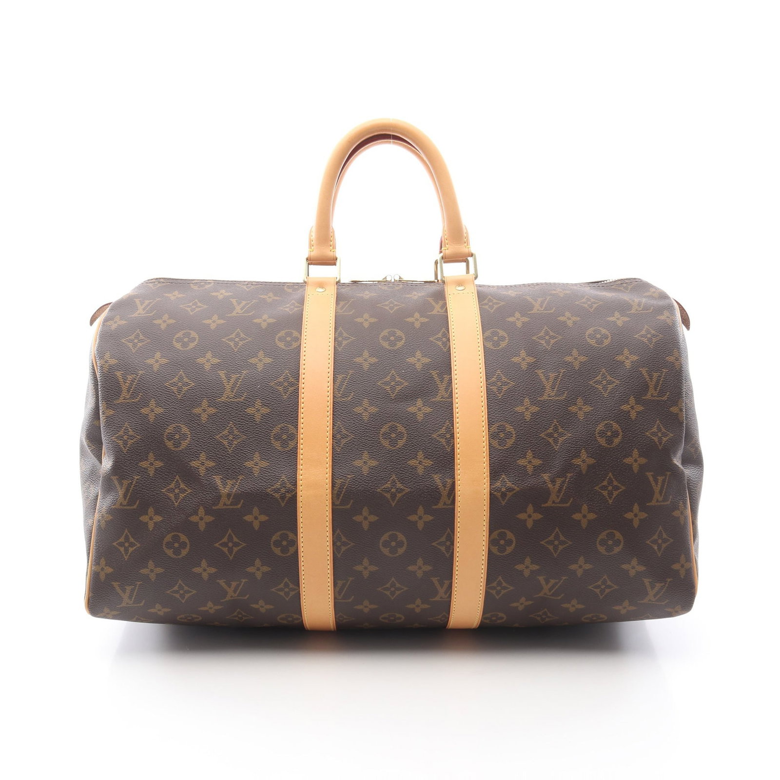 LV Keepall 45 Monogram Boston Bag: Authentic and authenticated Louis Vuitton Keepall 45 Monogram Boston bag in brown PVC leather. Model M41428, product no. DU3161. Approx. 26H x 45/46W x 20D cm with 33 cm handle.