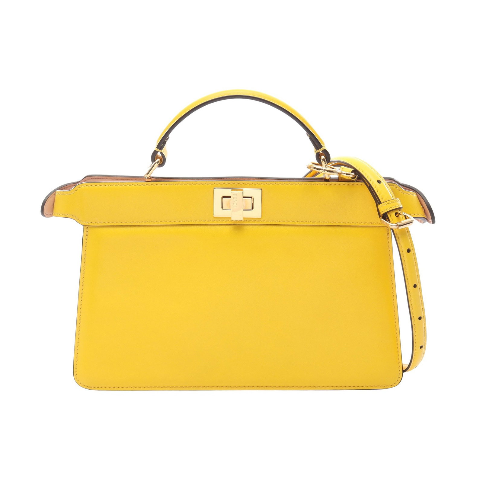 Fendi Peekaboo ISeeU East-West Yellow: Authentic and authenticated Fendi Peekaboo ISee U East-West 2WAY handbag in yellow leather. Model 8BN323. Approx. 19H x 26/29W x 4/4D cm with 22 cm handle and 101-119 cm strap.