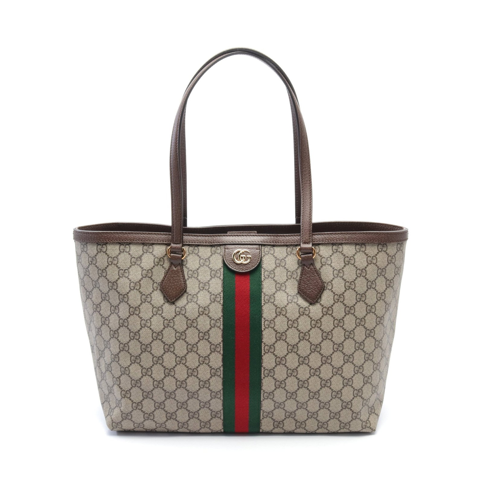 Gucci Medium GG Supreme Tote: Authentic and authenticated Gucci Medium tote GG Supreme shoulder tote bag in beige, dark brown, and multicolor PVC leather. Model 63168596IWB8745. Approx. 27H x 45/37W x 14D cm. Includes storage bags