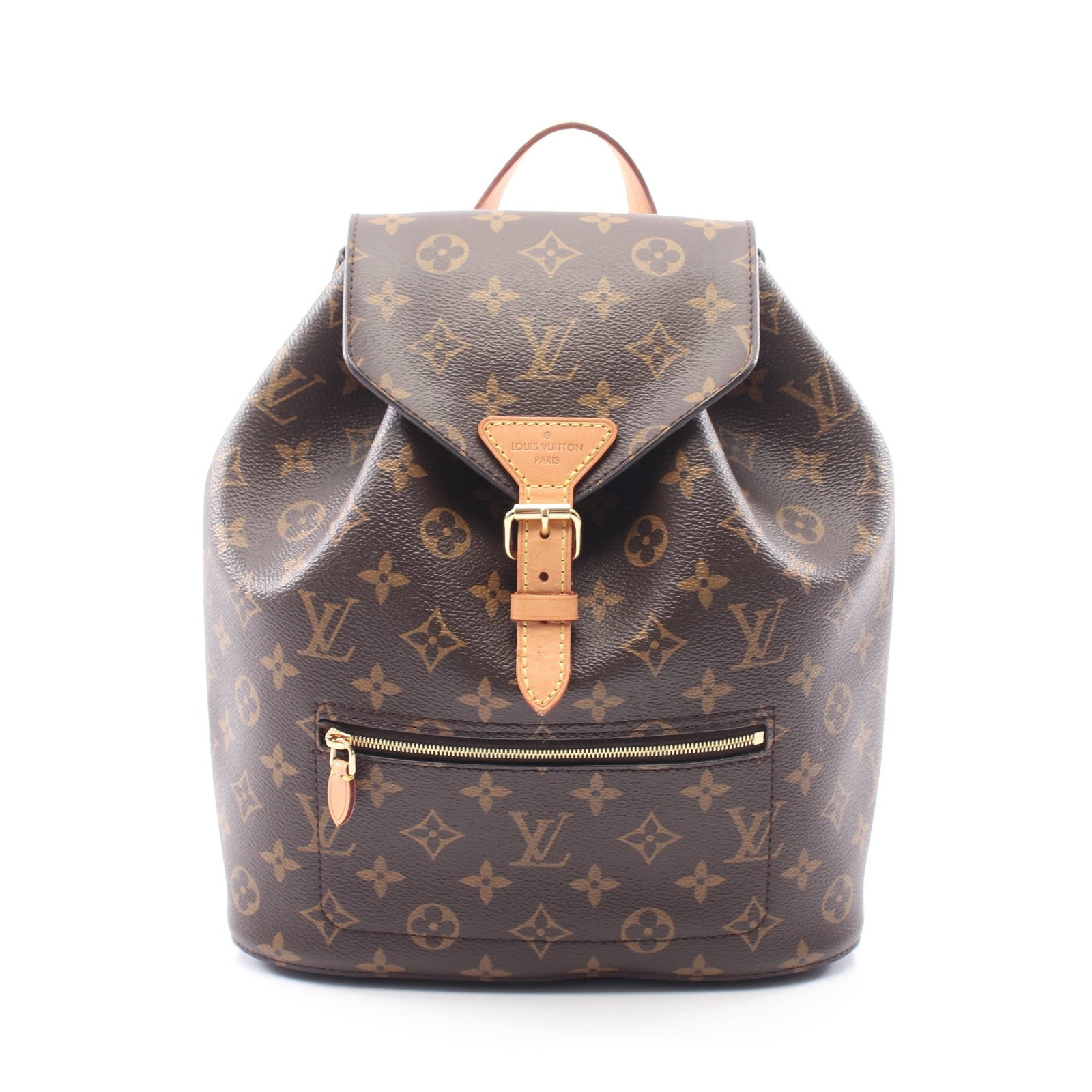 LV Monsouris Monogram Backpack: Authentic and authenticated Louis Vuitton Monsouris Monogram backpack in brown PVC leather. Model M43431, product no. SP4178. Approx. 28H x 25W x 10D cm with 65-83 cm straps and 23 cm handle.
