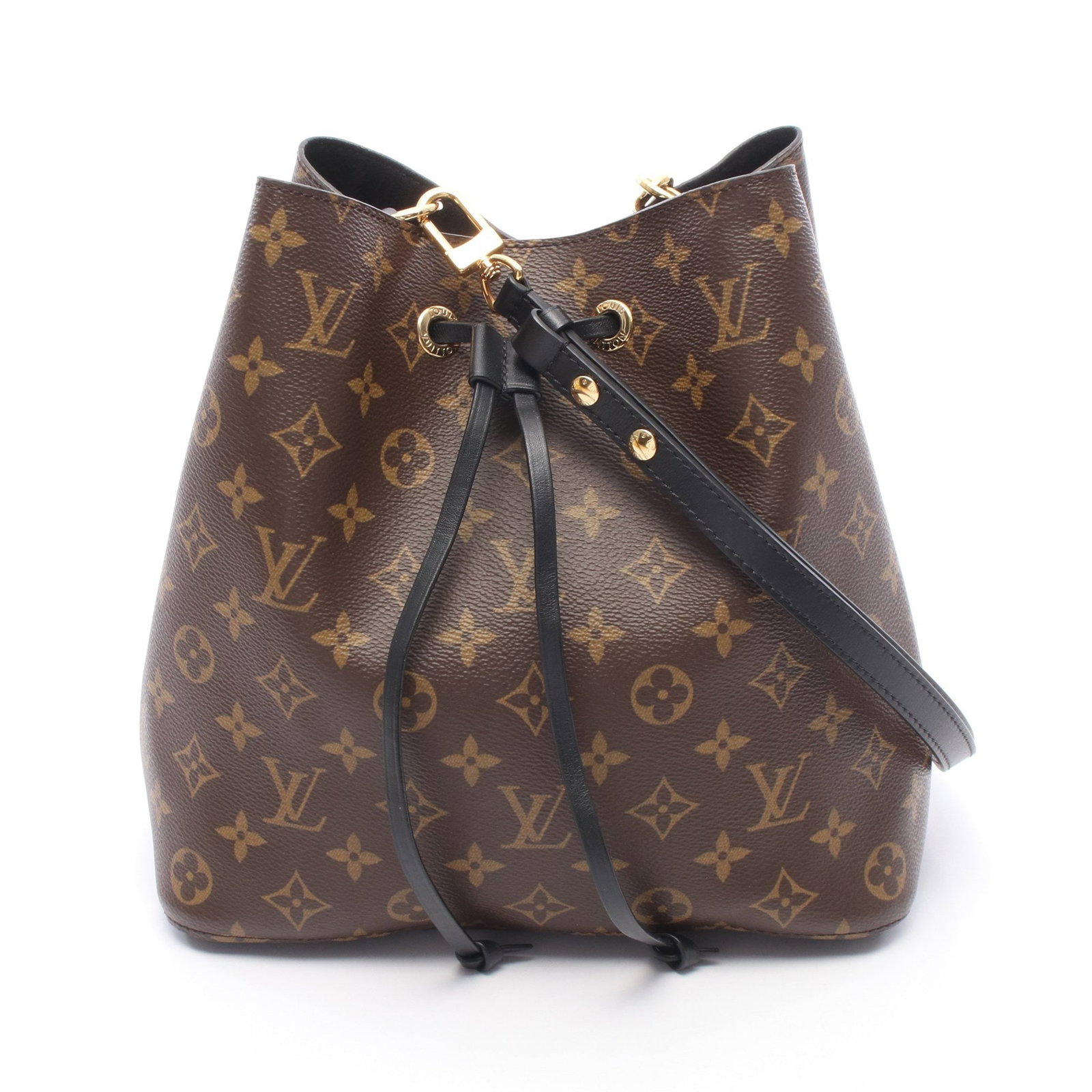LV NeoNoe Monogram Noir Bag: Authentic and authenticated Louis Vuitton NeoNoe Monogram Noir shoulder bag in brown and black PVC leather. Model M44020, product no. MI1157. Approx. 25.5H x 21/26W x 17D cm with 68-118 cm strap.