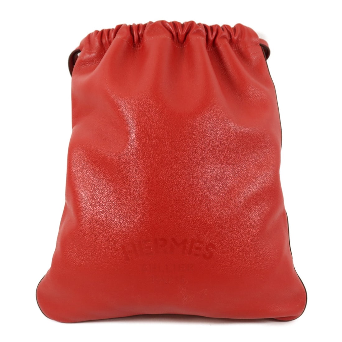 Hermes Bridado Backpack Rouge: Authentic and authenticated Hermes Bridado backpack in Rouge de Coeur Evercolor calfskin. Product no. D FM 007 PMD. Approx. 33W x 38.5H x 1D cm with 62-74 cm straps. Includes storage bags.