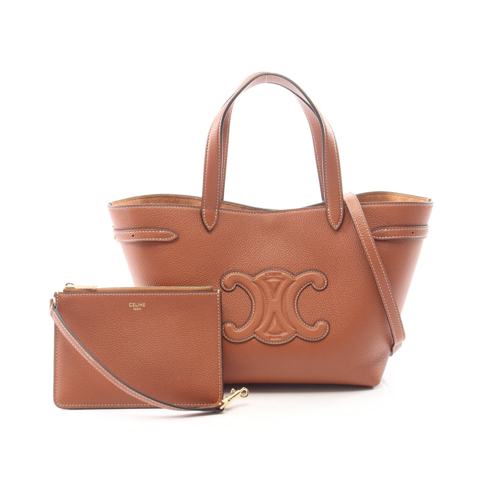 Celine Mini Anais 2WAY Tote Brown: Authentic and authenticated Celine Mini Hippopotamus Anais 2WAY tote handbag in brown leather. Model 121743ENY04LU. Approx. 17H x 33/21W x 9D cm with 33 cm handle and 105 cm strap. Includes storage