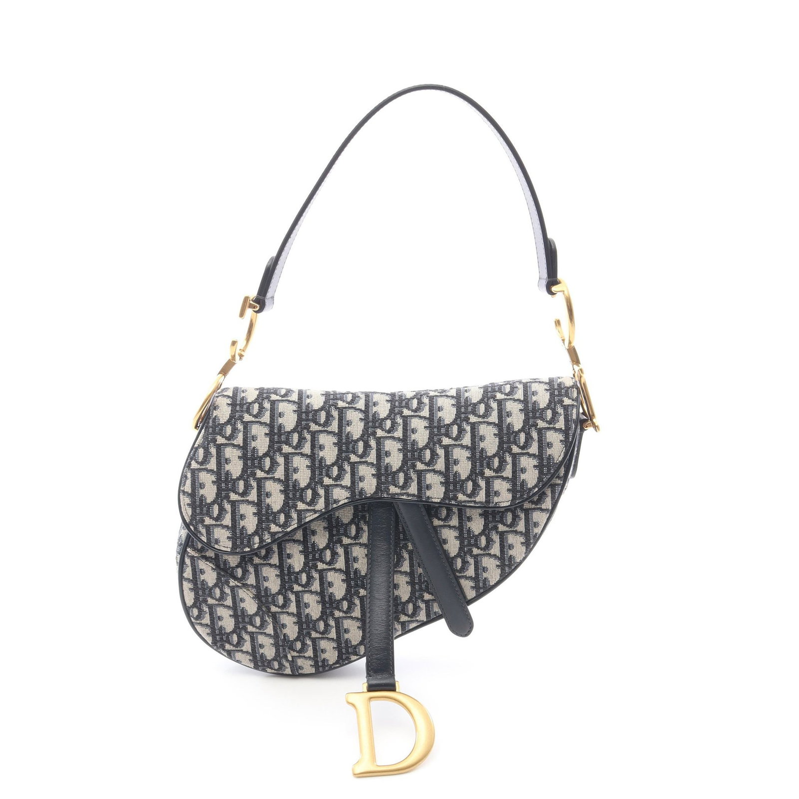 Dior Saddle Oblique Handbag: Authentic and authenticated Christian Dior Saddle Oblique handbag in beige and navy canvas leather. Approx. 18H x 23.5W x 5D cm with 52 cm handle.