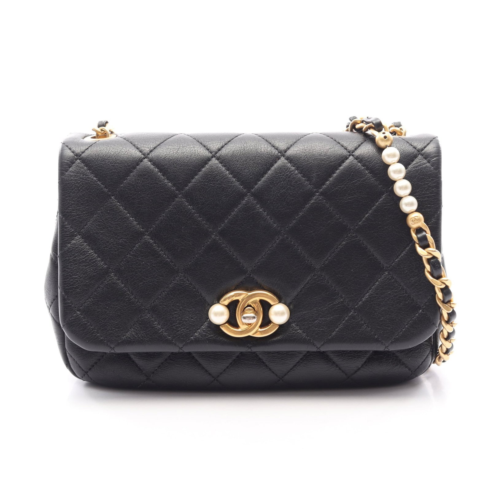 Chanel Chain Shoulder Bag Black: Authentic and authenticated Chanel Matelasse chain shoulder bag in black leather with gold hardware. Model AS3000. Approx. 15.5H x 22W x 5D cm with 116 cm strap. Includes serial metal plate.