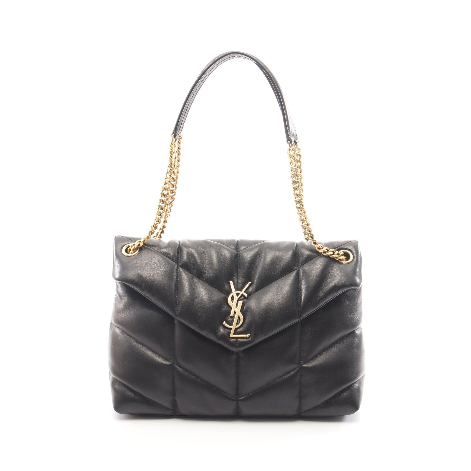 Saint Laurent Lulu Puffer Black: Authentic and authenticated Saint Laurent Paris Lulu Puffer chain shoulder bag in black leather. Model 5774751EL071000. Approx. 23H x 34/33W x 12D cm with 68 cm strap. Includes storage bags.