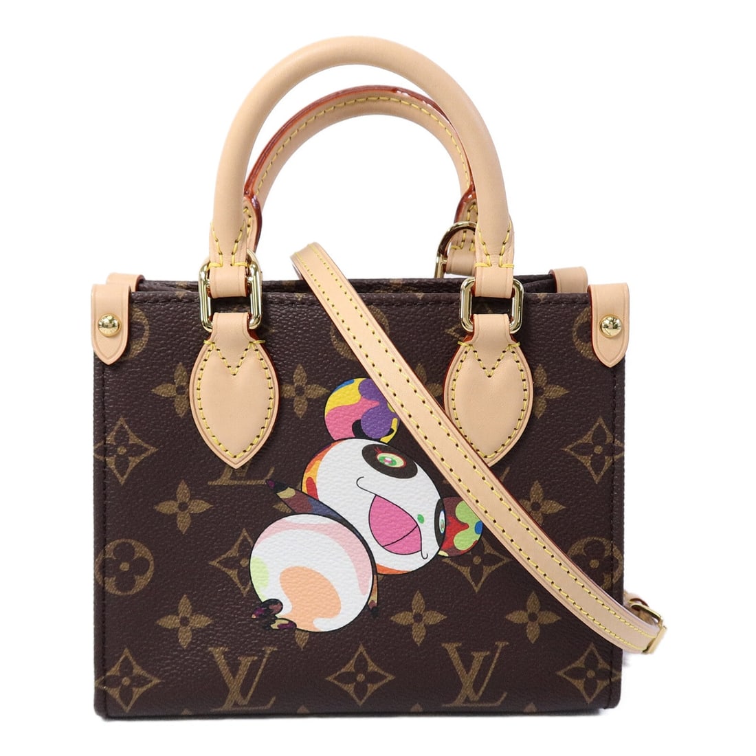 LV x TM On The Go BB Brown: Authentic and authenticated Louis Vuitton LV x TM On The Go BB shoulder bag in brown Monogram PVC coated canvas with RFID. Approx. 18W x 15H x 8D cm with 21 cm handle and 101.5-125.5 cm strap. Include