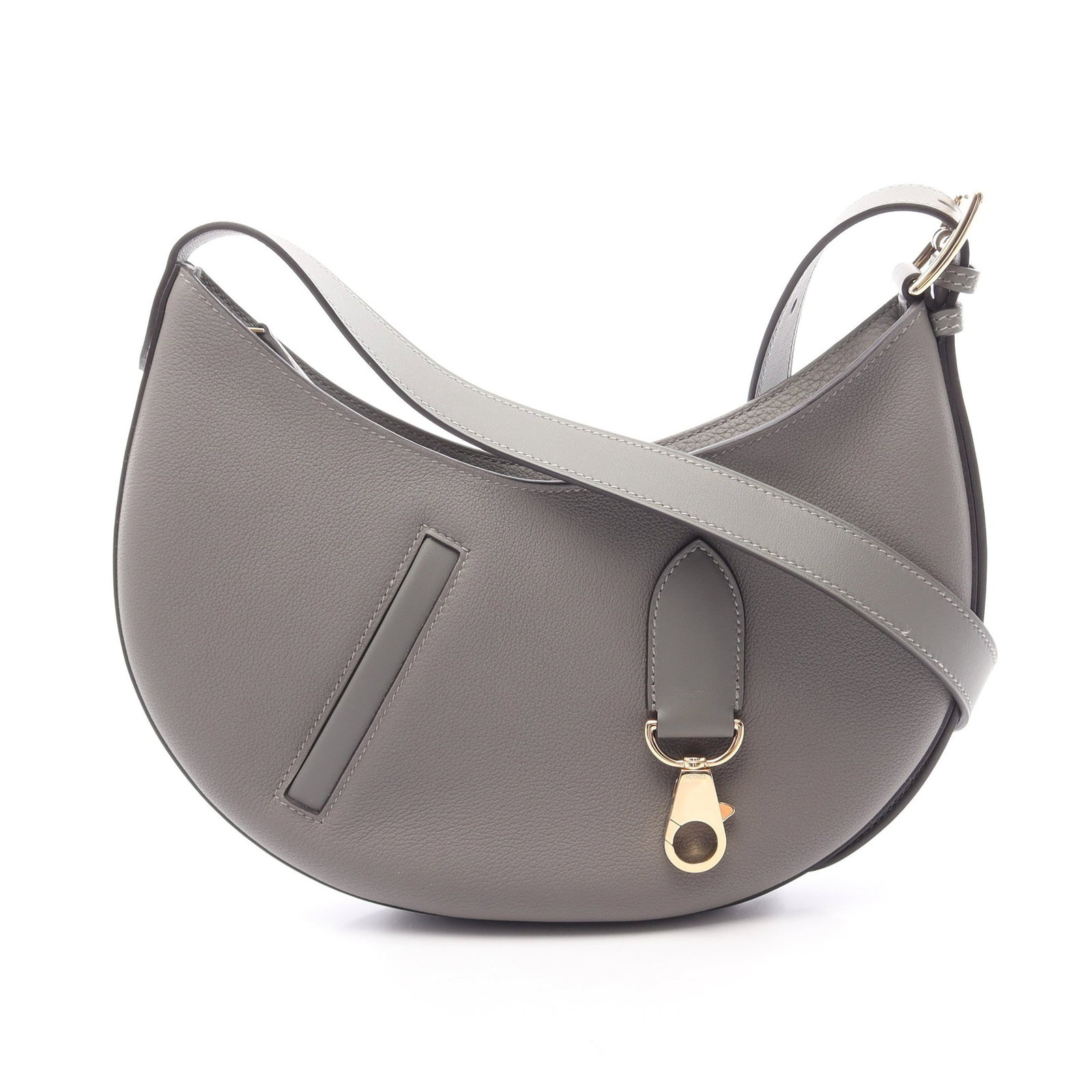 Hermes Petit Arcon Shoulder Bag Gray: Authentic and authenticated Hermes Petit Arçon Grimeyer shoulder bag in gray Evercolor Veau Swift with silver hardware. Approx. 16H x 24W x 4D cm with 52-96 cm strap. W stamp.