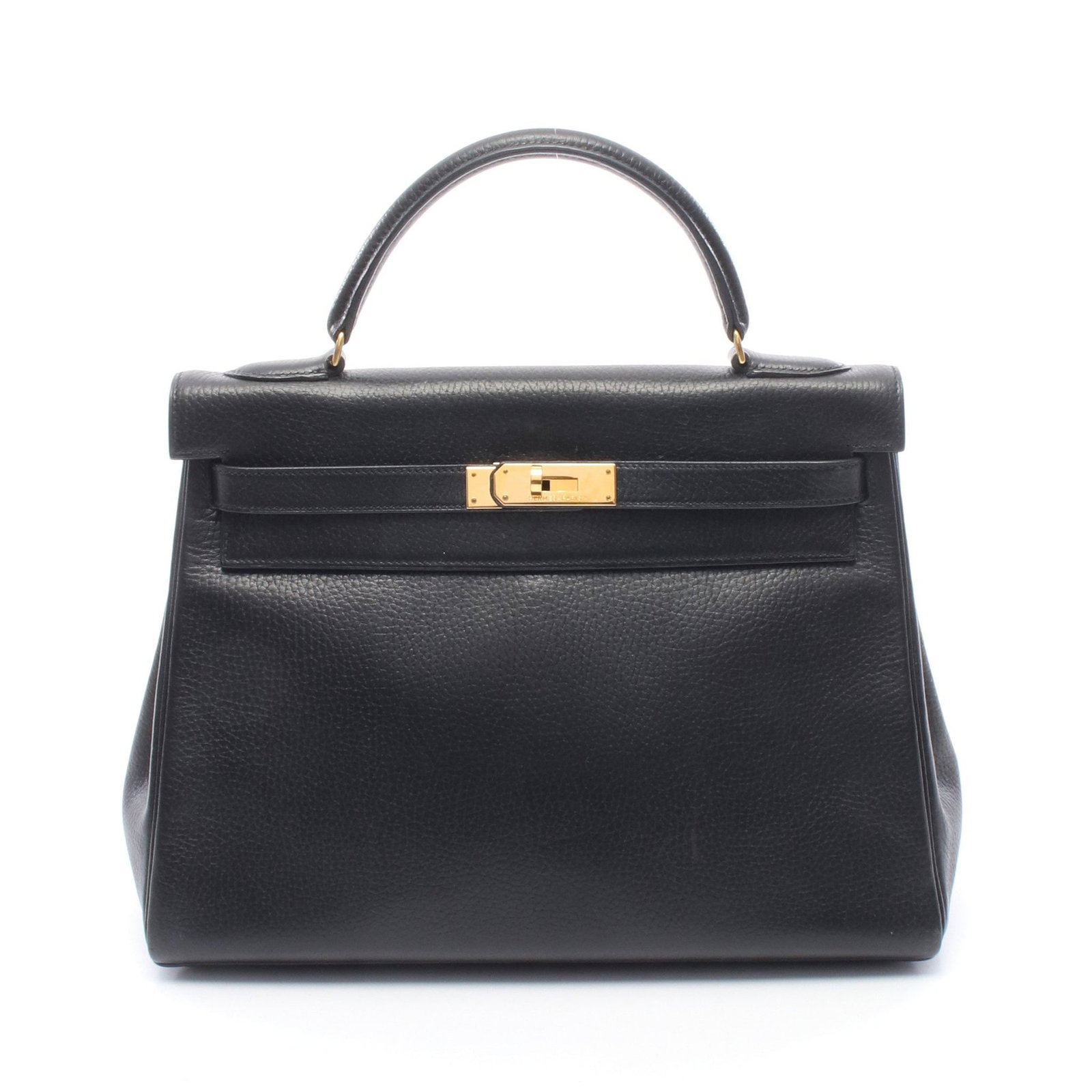 Hermes Kelly 32 Black Ardennes: Authentic and authenticated Hermes Kelly 32 inner stitch 2WAY handbag in black Ardennes with gold hardware. Approx. 23H x 28/32W x 12D cm with 28 cm handle and 90 cm strap. Includes strap, crochet,