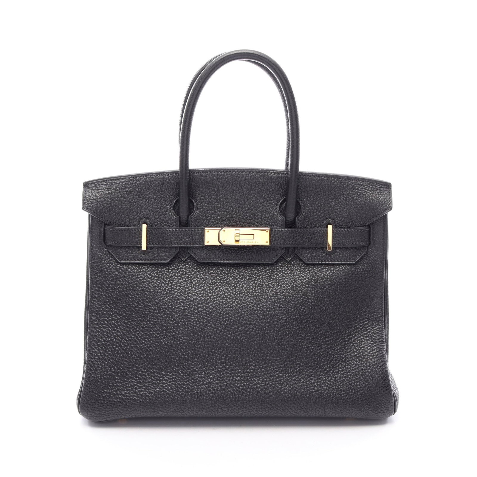 Hermes Birkin 30 Black Togo: Authentic and authenticated Hermes Birkin 30 handbag in black Togo with gold hardware. Approx. 24H x 28/30W x 15D cm with 33 cm handle. Includes 2 keys, crochet, and padlock.