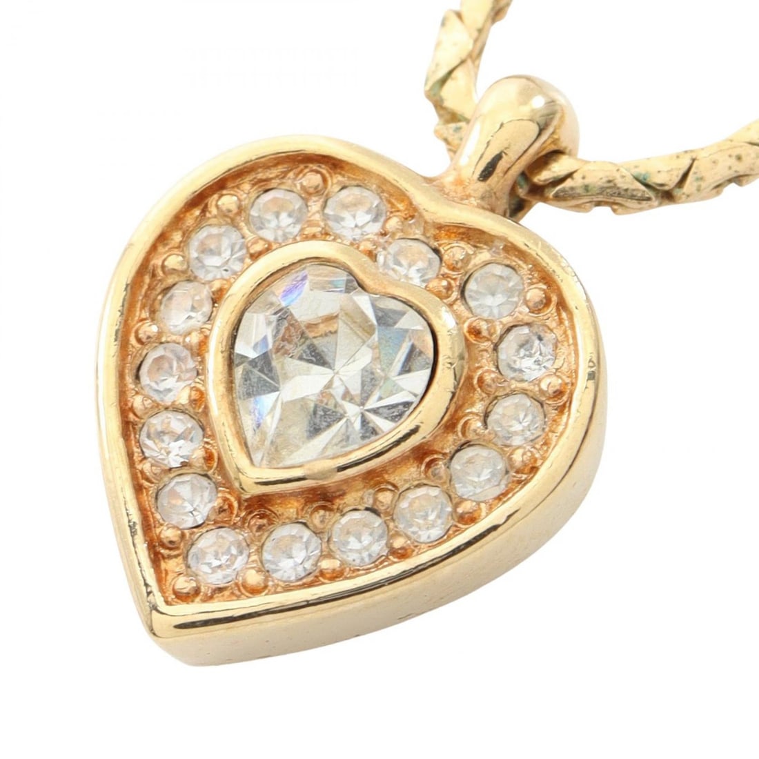 Dior Heartstone GP Gold Necklace: Heartstone necklace in gold plated finish with rhinestone.
