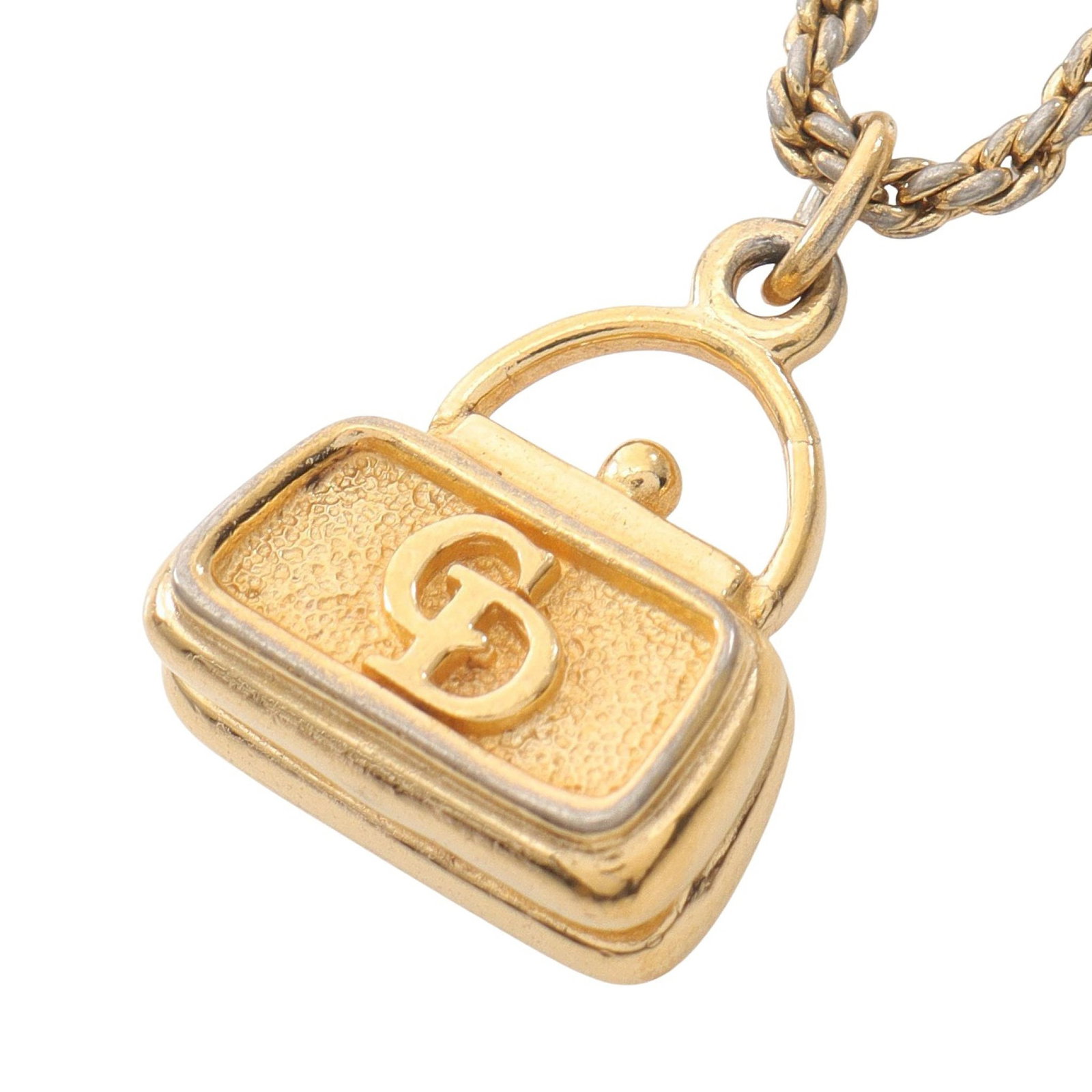 Dior Bag Motif Necklace Gold: CD logo Bag motif necklace in gold plated finish.