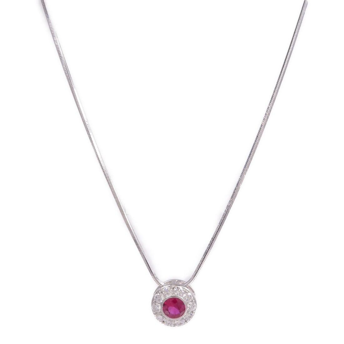 Ruby Diamond Necklace 18K White Gold: Ruby and diamond necklace in 18K white gold.