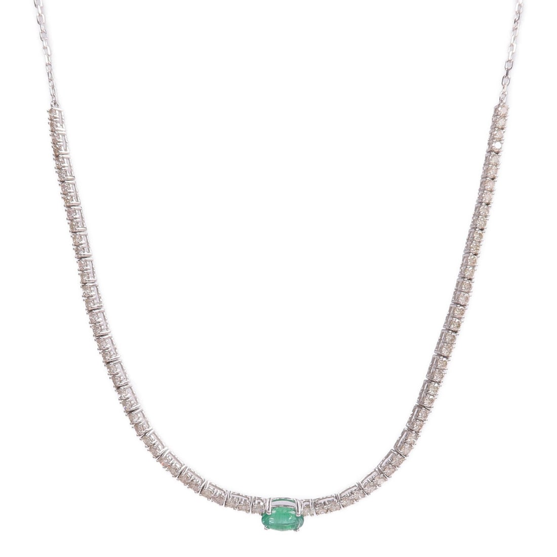 Emerald Diamond Necklace White Gold: Emerald and diamond necklace in 18K white gold.