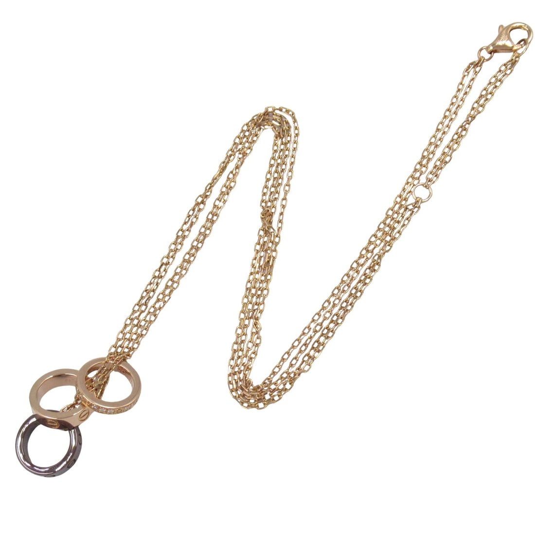Cartier Love Three Hoops Necklace: Love Three Hoops diamond necklace in K18 pink gold with ceramic.
