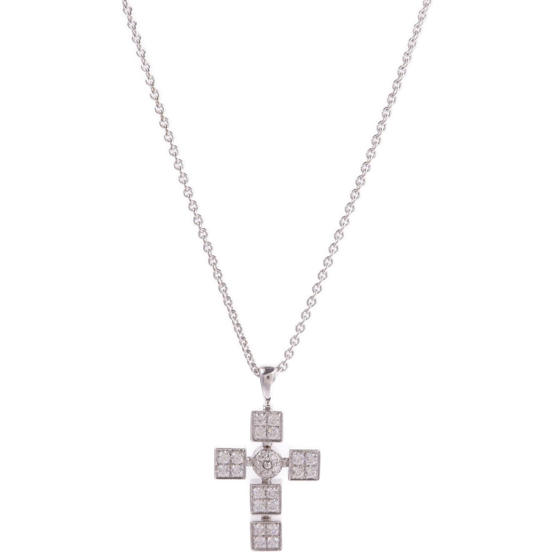 Bvlgari Lucea Cross Necklace: Bvlgari Lucea Latin Cross necklace in 18K white gold with diamond. Listed price 439,516.00. Real and authenticated.