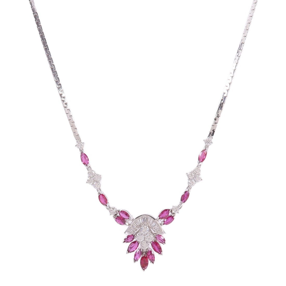 Ruby Diamond 14K White Gold Necklace: Jewelry ruby diamond necklace in 14K white gold. Listed price 397,590.00. Real and authenticated.