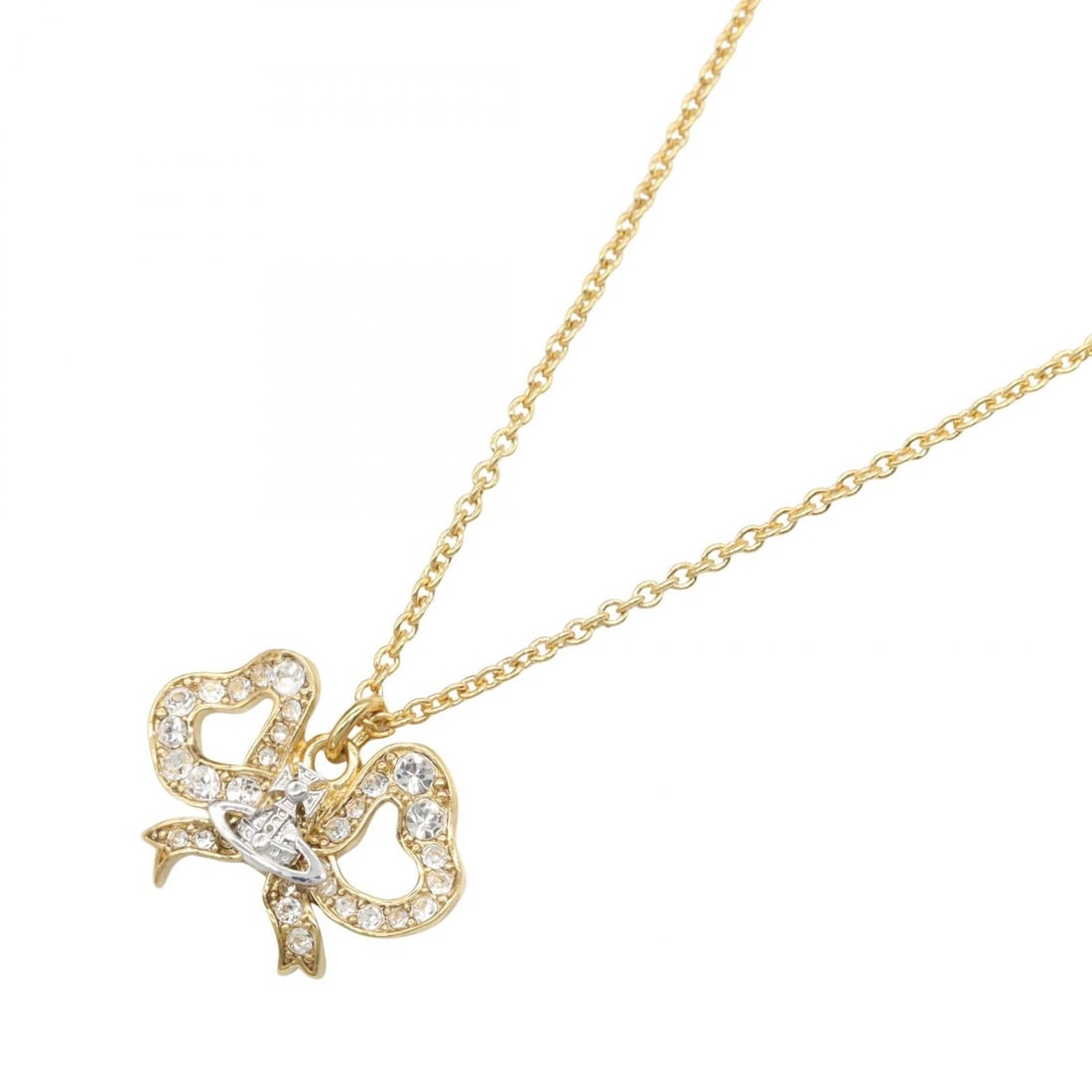 Vivienne Ribbon Orb Brass Gold: Rigoberta Ribbon Orb necklace in brass with gold and silver tone.