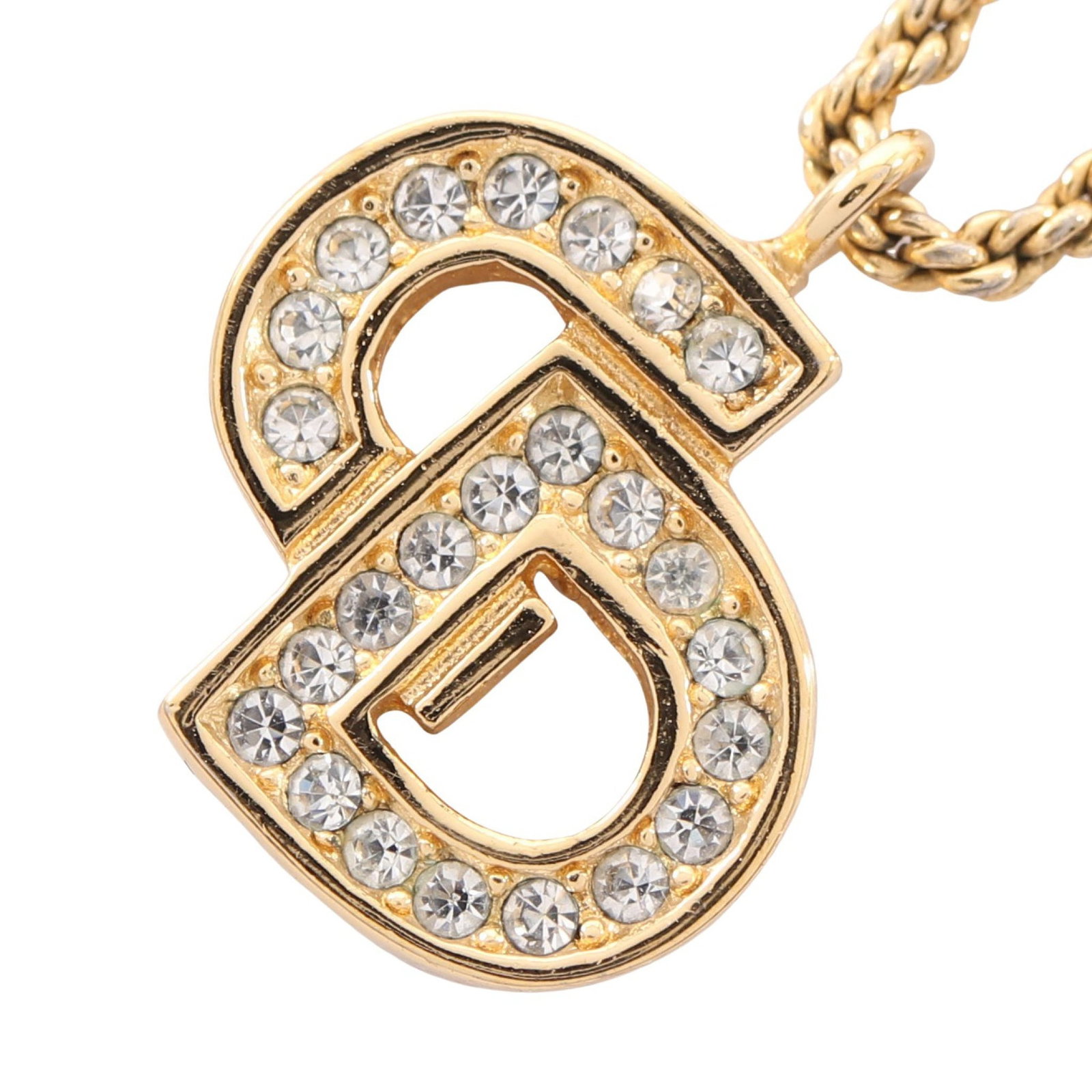 Dior CD GP Gold Necklace: CD logo necklace in gold plated finish with clear rhinestones.