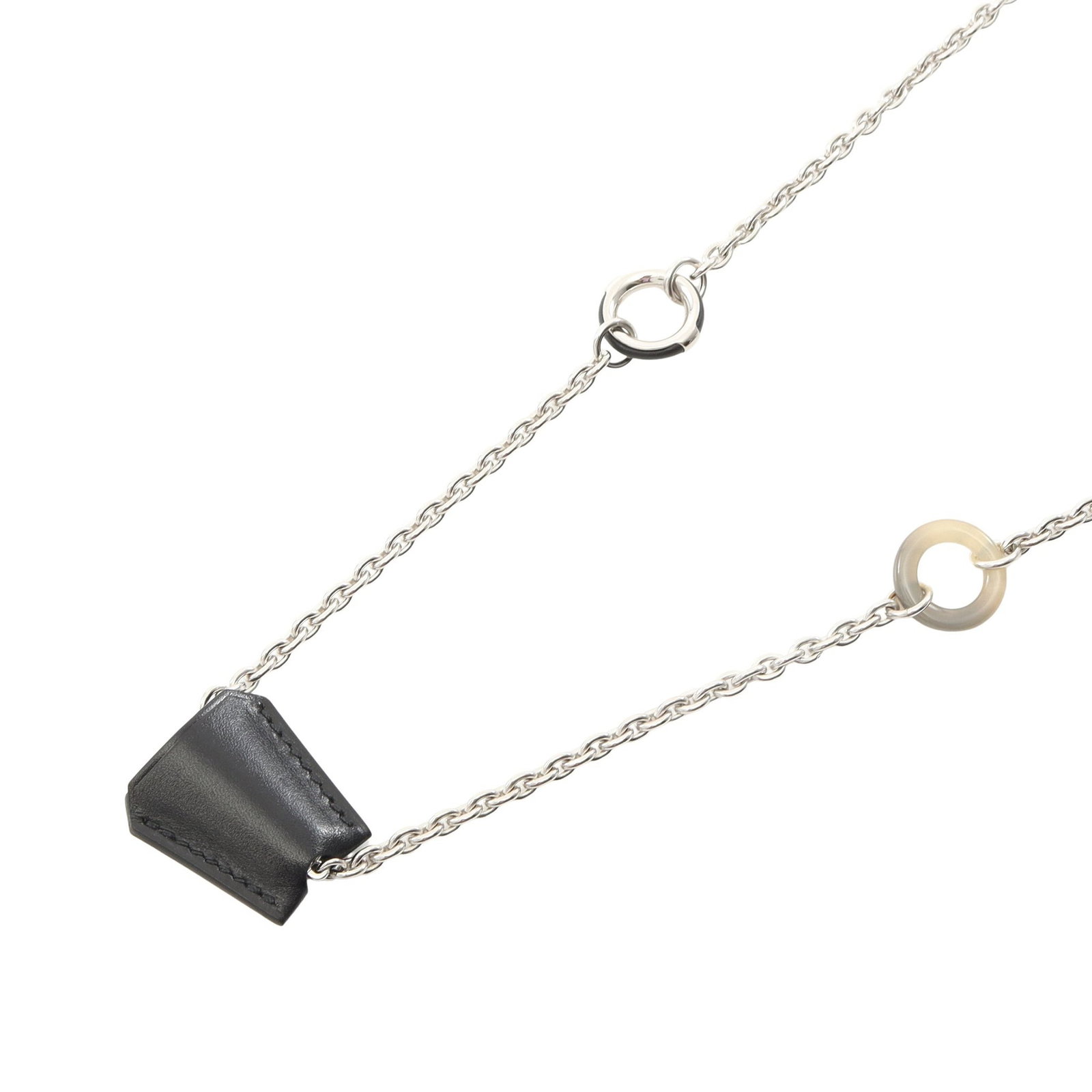 Hermes Crochet Necklace Black: Crochet necklace in leather and buffalo horn with black and silver tone.