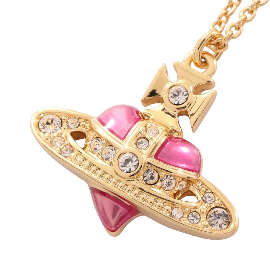 Vivienne Diamante Heart Gold: DIAMANTE HEART necklace in gold plated finish with pink and clear rhinestones.