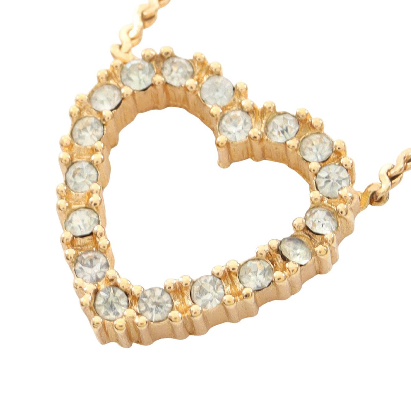 Dior Open Heart GP Gold Necklace: Open Heart necklace in gold plated finish with clear rhinestones.