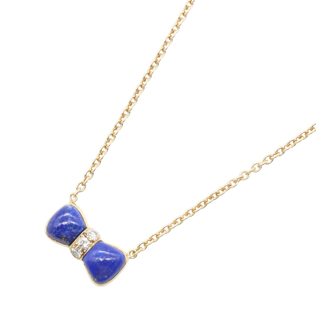 VCA Wild Papillon Lapis Necklace: Wild Papillon necklace in K18 yellow gold with lapis lazuli and 3 diamonds.