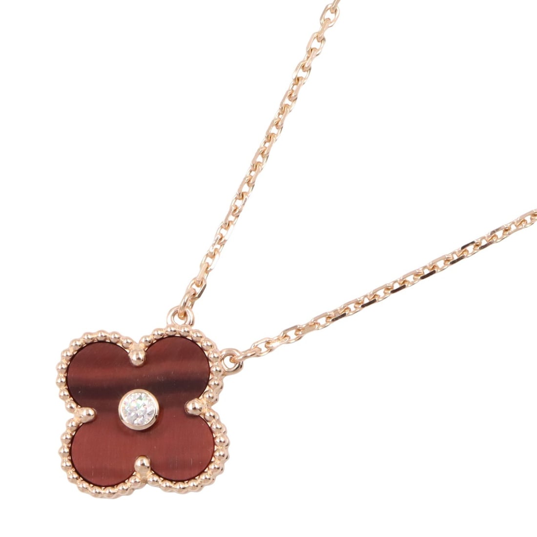 VCA Vintage Alhambra Bullseye 1PD: Vintage Alhambra Bullseye 1PD necklace in K18 pink gold with bullseye and diamond.