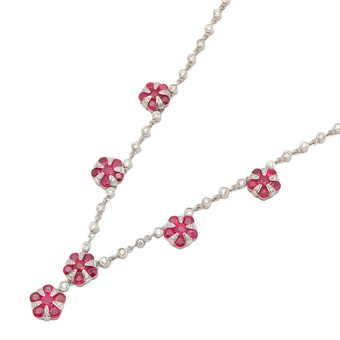 K18WG Ruby Diamond Necklace: No Brand Jewelry ruby diamond necklace in K18WG white gold, red/clear. Listed price 627,273.00. Real and authenticated.