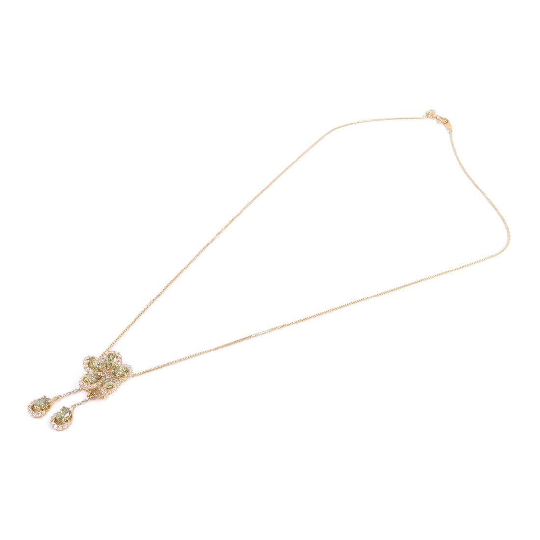 Demantoid Garnet Diamond Necklace YG: Demantoid garnet and diamond necklace in 18K yellow gold.