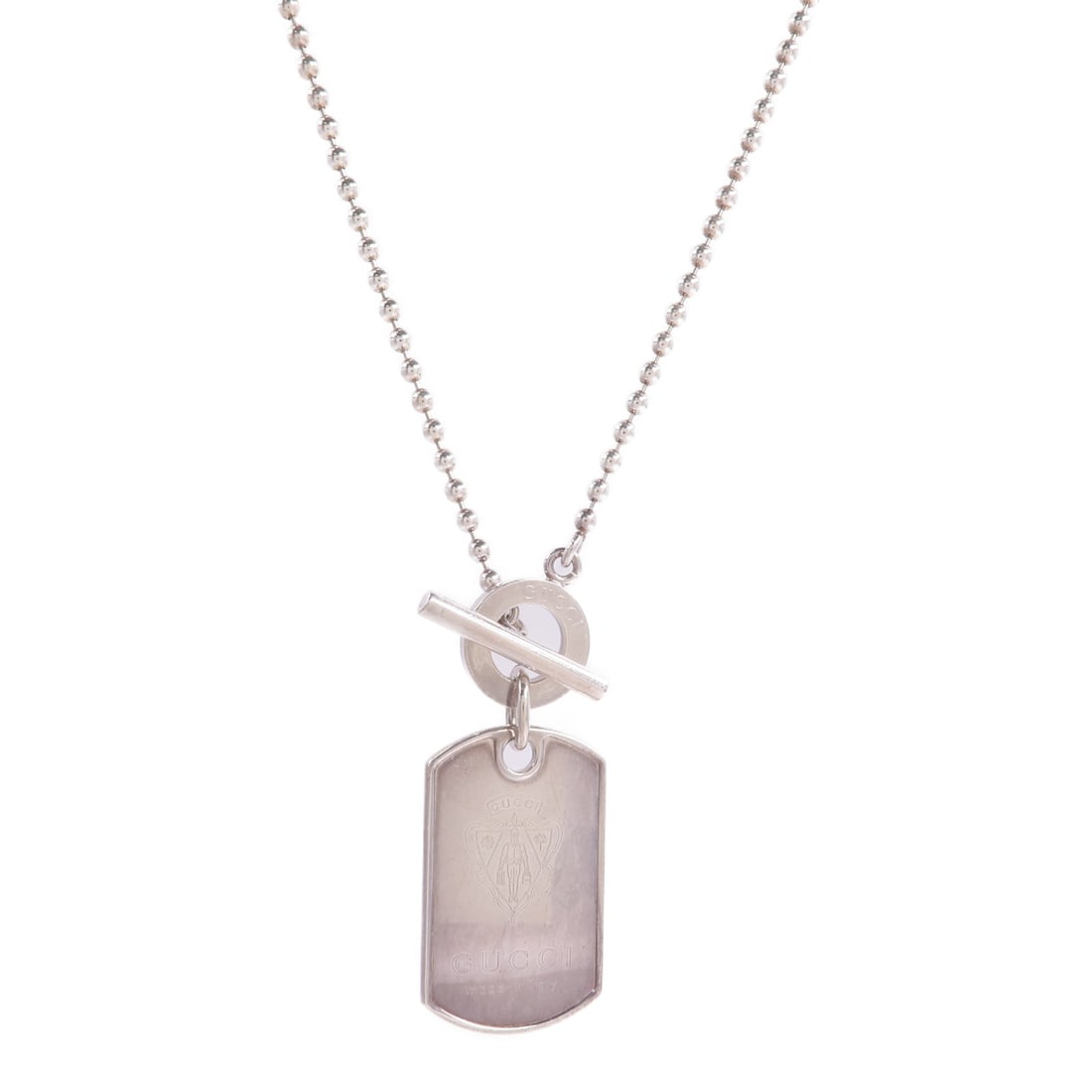 Gucci GG Dog Tag Necklace 925: Gucci GG Sterling Silver Dog Tag necklace in 925 sterling silver. Listed price 31,854.00. Real and authenticated.
