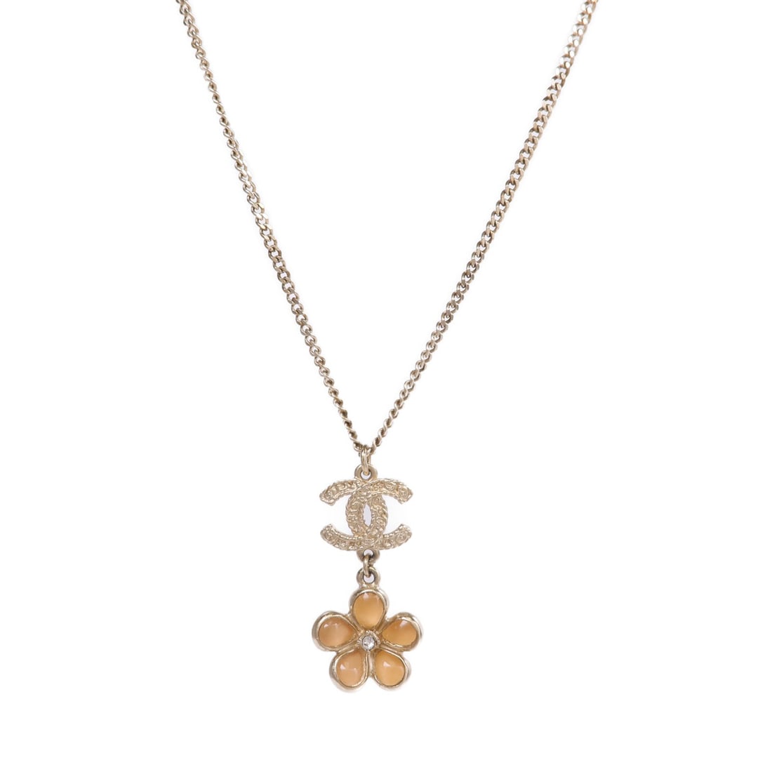 Chanel CC A99346 Gold Orange: CC necklace A99346 in gold and orange tone metal.