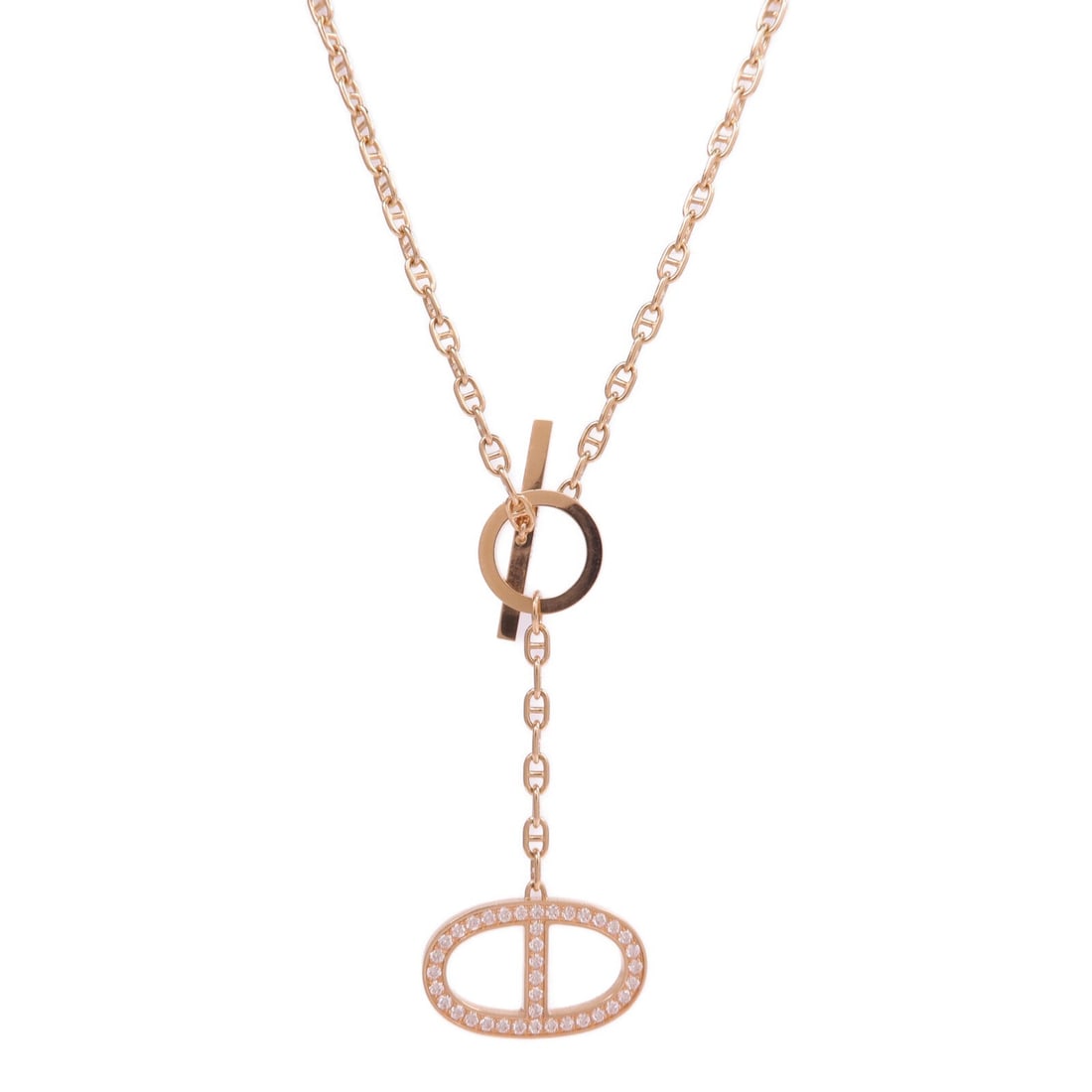 Hermes Chaine d'Ancre Diamond: Chaine d'ancre Contour pendant Large necklace H122303B in 18K with diamond.