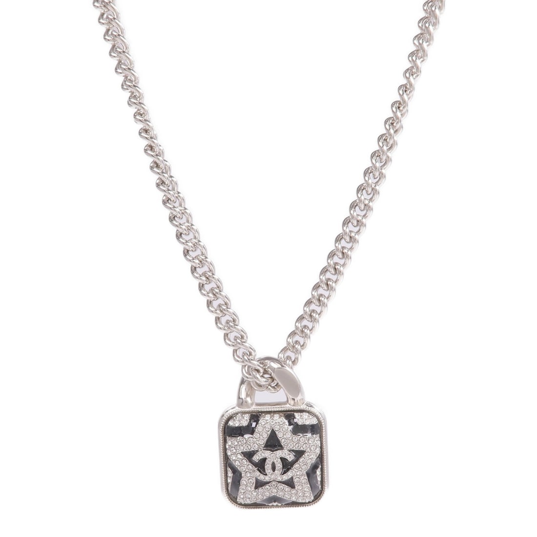 Chanel CC Metal Black Silver: CC necklace in black and silver tone metal.