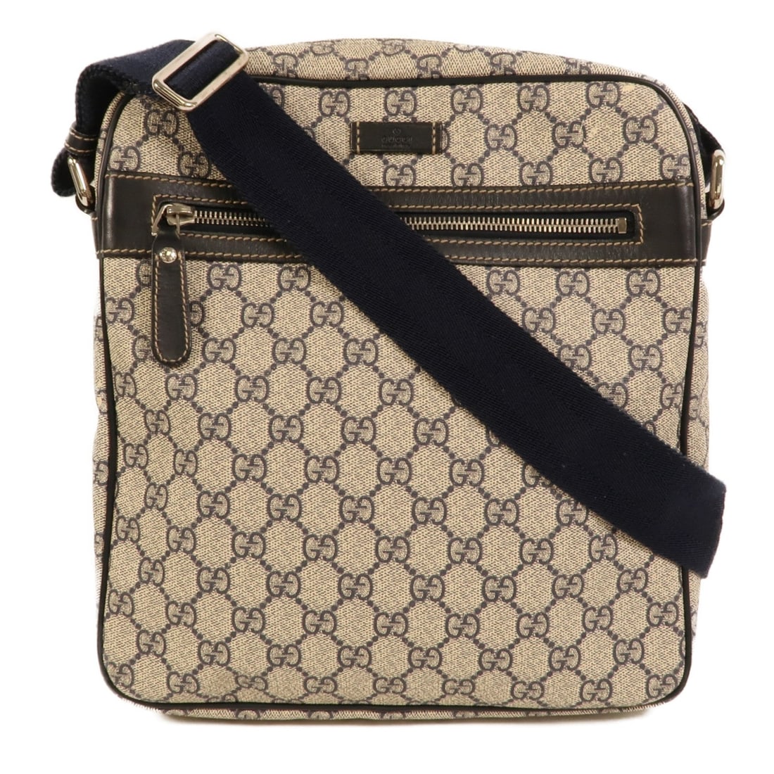 Gucci GG Shoulder Bag 201448 Brown Blue: GG shoulder bag 201448 in brown and blue coated canvas. Size 26.5 x 28 x 6 cm. Strap 82 to 135 cm.