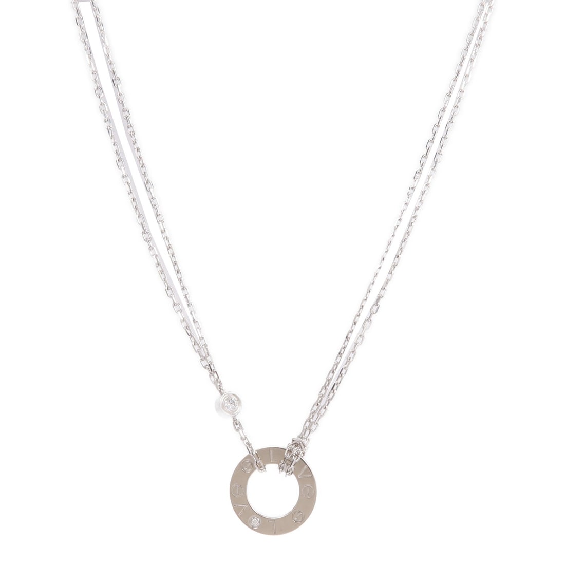 Cartier Love 2 Diamonds Necklace: Love necklace in 18K white gold with 2 diamonds.