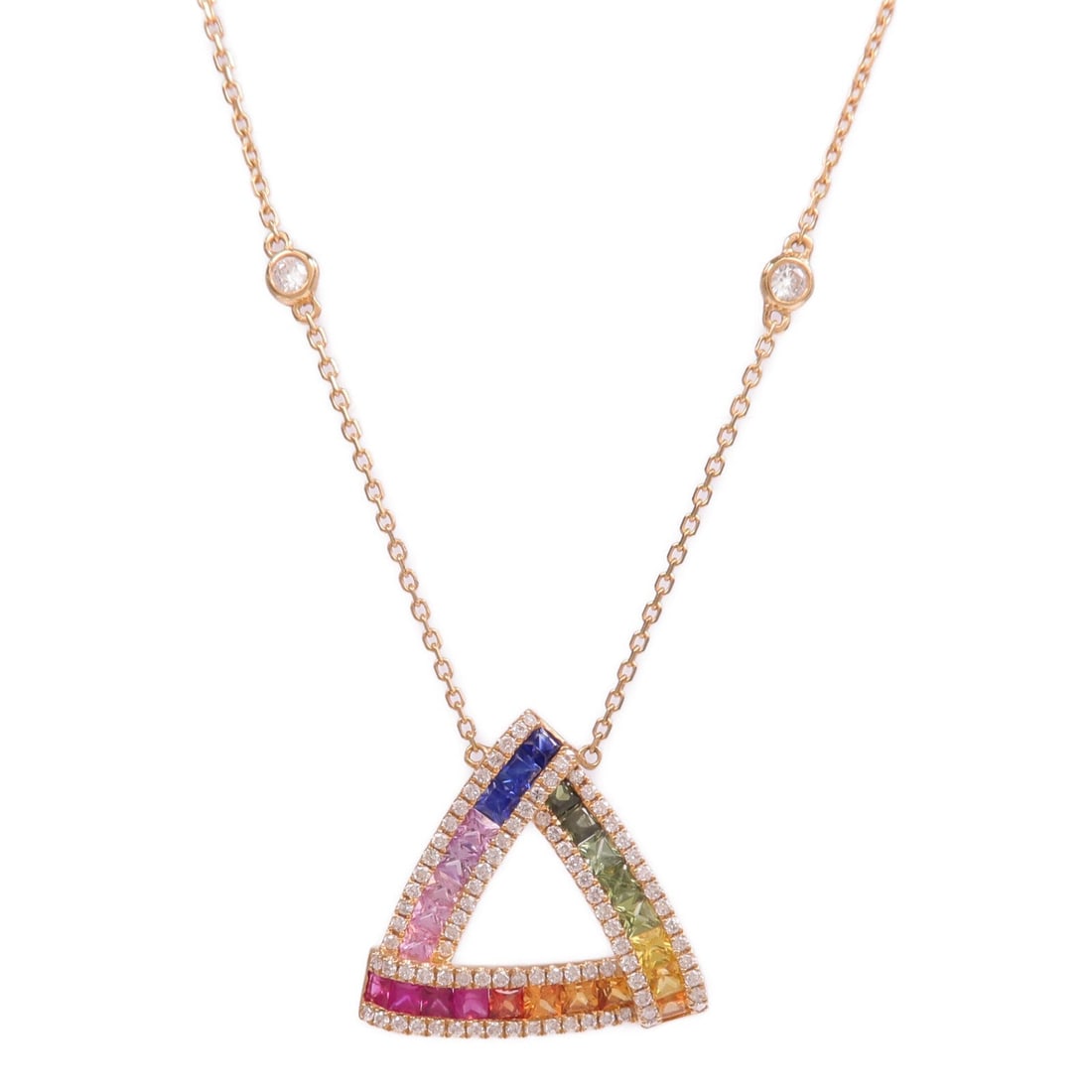 Sapphire Diamond Necklace Pink Gold: Sapphire and diamond necklace in 18K pink gold.