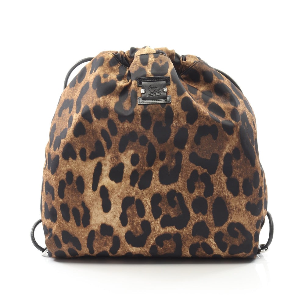 Louboutin Leopard Backpack Brown: Brown and black nylon and leather backpack. 38 x 41 x 7 cm.