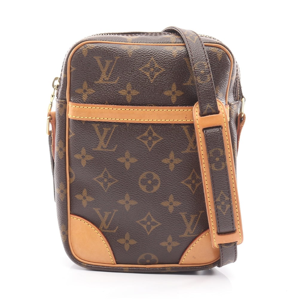 Louis Vuitton Danube Monogram Shoulder Bag: Authenticated genuine Louis Vuitton Danube shoulder bag in brown Monogram PVC leather, model M45266, product no. SL0073. Approx. H21 x W15 x D4.5 cm with 114-132 cm strap.