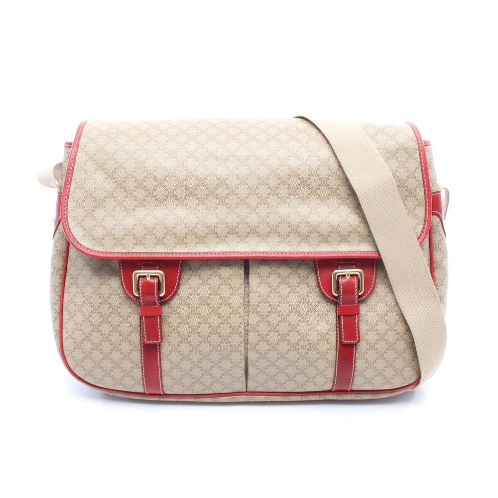Celine Macadam Shoulder Beige Red: Celine Macadam Shoulder Bag. Color: Beige Red. Material: Pvc Leather. Size: 37 X 26 X 9 Cm. Long Strap: 72-127 Cm.