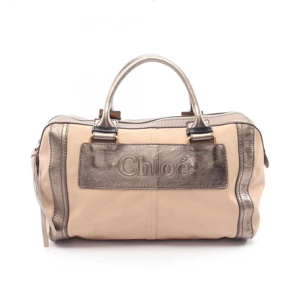 Chloe Metallic Boston Pink Beige: Chloe Logo Metallic Boston Bag. Color: Pink Beige Khaki Green. Material: Canvas Leather. Size: 38 X 24 X 17 Cm. Handle: 40 Cm.