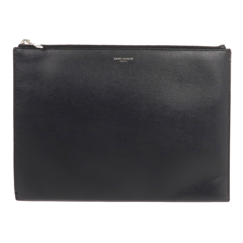Saint Laurent Calfskin Clutch Black: Black calfskin clutch. Includes storage bag. 29 x 21 x 0.5 cm.