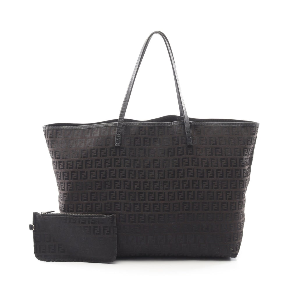 Fendi Zucchino Tote Dark Brown: Fendi Zucchino Handbag Tote Bag. Color: Dark Brown Black. Material: Canvas Leather. Size: 47/34 X 29 X 15 Cm. Handle: 45 Cm. Includes: Pouch.