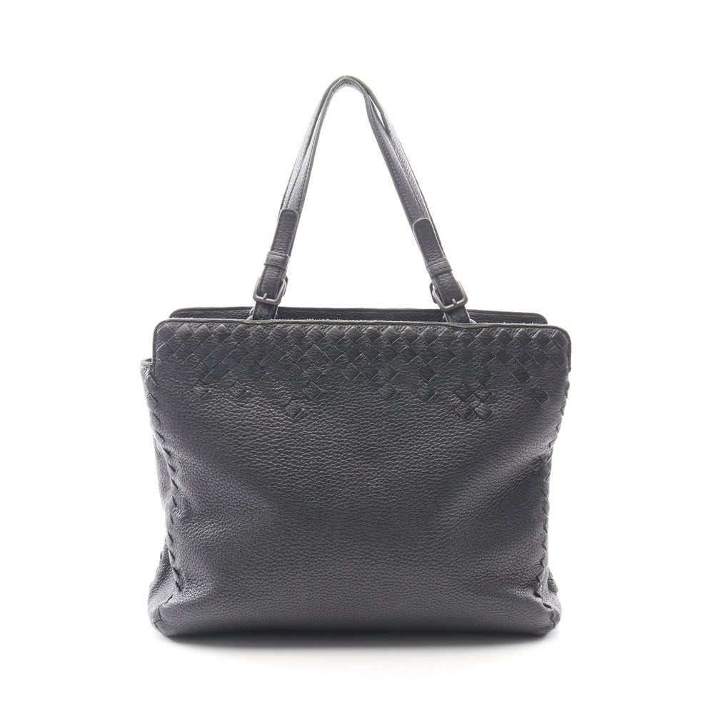 Bottega Veneta Intrecciato Tote: Authentic and authenticated Bottega Veneta Intrecciato tote handbag in black leather. Approx. 30H x 34W x 10D cm with 48-52 cm handles.