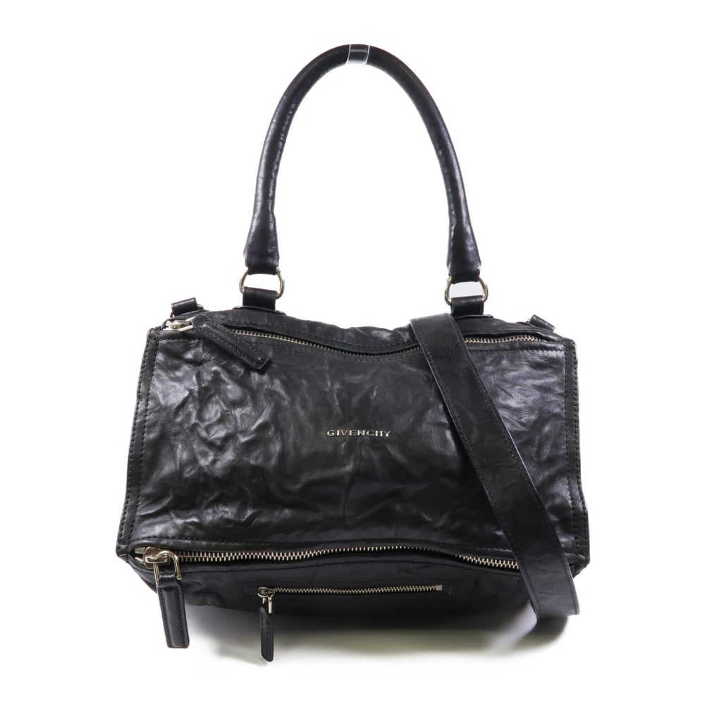 Givenchy Pandora Medium 2WAY Black: Authentic and authenticated Givenchy Pandora Medium 2way shoulder bag in black calfskin. Product no. EF.1.0165. Approx. 32.5W x 22H x 15D cm with 48 cm handle and 97 cm strap. Includes shoulder strap.