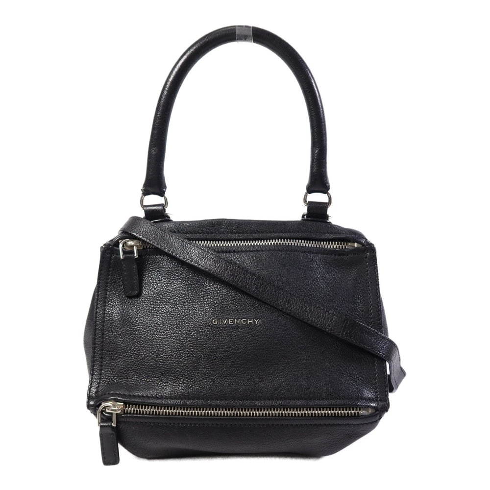 Givenchy Pandora Goatskin Hand Bag: Authentic and authenticated Givenchy Pandora hand bag in black goatskin. Product no. EF-G0147. Approx. 26.5W x 20H x 16D cm with 43 cm handle and 115-155 cm strap.