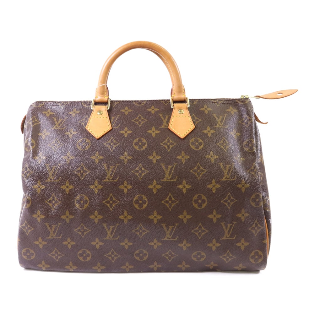 Louis Vuitton Speedy 35 Monogram Bag: Authenticated genuine Louis Vuitton Speedy 35 handbag in brown Monogram PVC coated canvas with gold-tone hardware. Product no. MB1011. Approx. W35 x H23 x D18 cm with 28 cm handle.