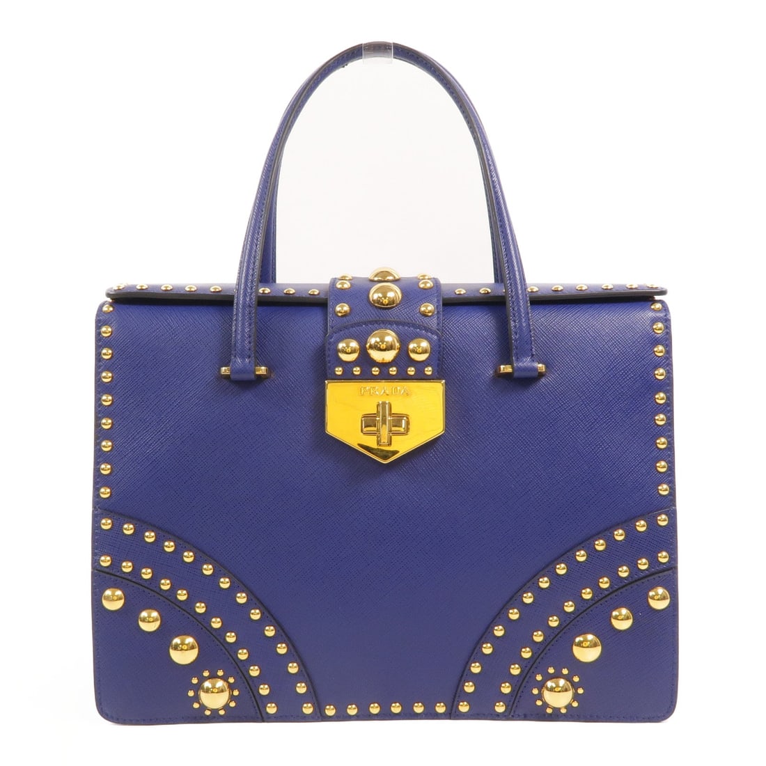 Prada B2752M Hand Bag Blue: Hand bag B2752M in blue calfskin with gold-tone hardware. Size 28 x 20 x 8 cm.