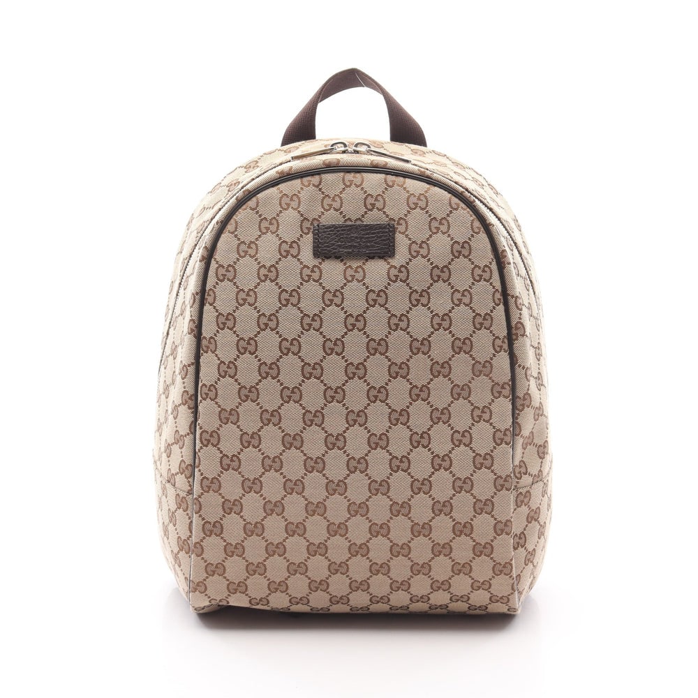 Gucci GG Canvas Backpack Beige Brown: Authentic and authenticated Gucci GG canvas backpack rucksack in beige and dark brown canvas leather. Model 449906. H37 x W30 x D14 cm, strap 45-88 cm, handle 20 cm. No accessories.